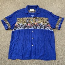Vintage Paradise Found Tiki Tavern Aloha Hawaiian Camp Shirt Blue XL Motorcycle - £12.78 GBP