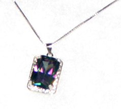 925 S Silver Necklace with Blue/Purple 35ct. Zircon Pendant with Halo ch 20&quot; - £19.05 GBP