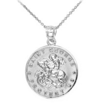 925 Sterling Silver St. Saint George Protect Us Coin Pendant Necklace - £26.79 GBP+