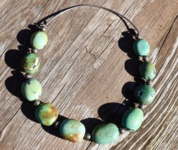 Vintage Genuine Chinese Hubei Turquoise Pebbles Necklace Sterling Silver... - $197.95