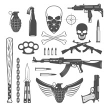 Skull Monochrome Elements SVG Bundle Molotov Gangster Set Gun Bullets Clipart - £3.24 GBP