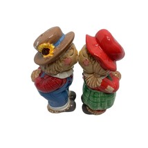 Straw Man Scarecrows Salt Pepper Shakers Magnetic Kissing Shakers Ceramic Wester - £16.06 GBP