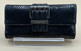 Michael Kors 3 Buckle Flap Wallet Leather Black Clutch Wallet - $22.18