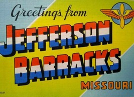 Jefferson Barracks Missouri Red White Blue Big Large Letter Postcard Linen 16137 - £8.37 GBP
