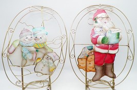 Capiz Shell Sun Catchers Santa&#39;s List Snowman Family Snowpeople Christmas VTG - £23.81 GBP