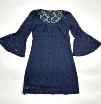 Laundry Navy Blue Lace Crochet Knee Length Bell Sleeve Dress Size 4 - £20.44 GBP
