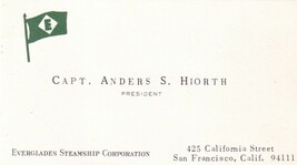 Antique Business Card - Captain Anders S. Hiorth - Everglades Steamship ... - $7.87