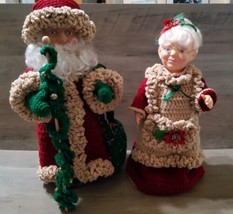 Santa Mrs Claus Matching Doll Set Handmade Crochet Outfit 17&#39;&#39; Movable C... - £92.94 GBP