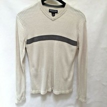 Aeropostale M Sweater Beige with Gray Stripe Pullover Long Sleeves Mens Shirt - £8.89 GBP
