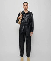Women&#39;s Handmade Stylish Real Lambskin Leather Jumpsuit Designer Party T... - £123.60 GBP+
