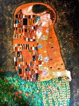 Dan L-&quot;The Kiss&quot;-Gustav Klimt Repro/Oil Painting/Canvas/Hand Signed 36&quot;x 48&quot; Img - £261.38 GBP