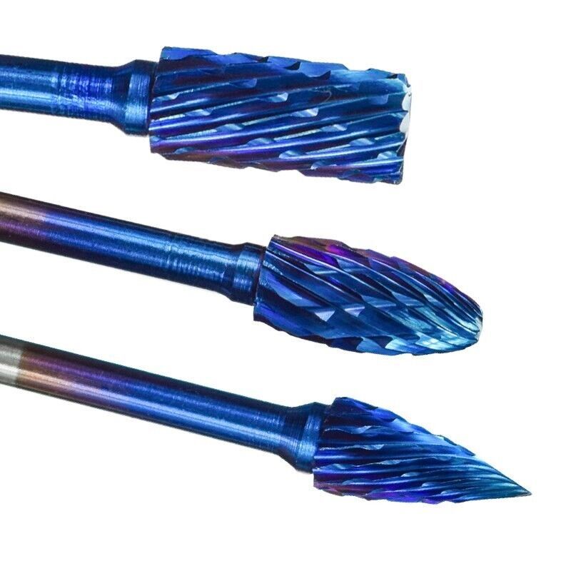 Tungsten Carbide Rotary Burrs 6 MM Diameter Bits Grinder Metal Wood Carving Blue Item image 5