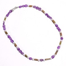 Natural Amethyst Unakite Moonstone Gemstone Mix Shape Beads Necklace 17&quot; UB-6826 - £7.84 GBP
