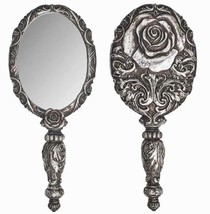 Alchemy Gothic Baroque Rose Hand Mirror Antiqued Silver Resin Romantic G... - $24.95
