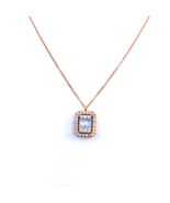 Women&#39;s Cable Necklace 18k Bicolor Gold Halo Pendant Baguette Round Diam... - £1,557.52 GBP