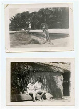 Kona Inn Women at Pool &amp; Grass Shack Photos Kona Hawaii October 1945 - £16.86 GBP