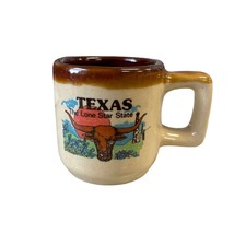Texas Lone Star State Shot Glass Pottery Min Cup Mug Longhorn Bull Oil VTG - $14.49