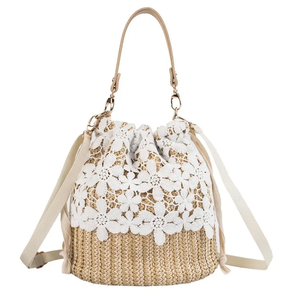 Portable Hand-woven Vacation Travel Beach Bag Straw Shoulder Bag Bucket ... - $22.29