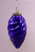 Vtg XL 7&quot;  Cobalt Blue Kugel Art Crackle Glass Swirl Christmas Ornament # 2 - £29.53 GBP