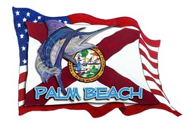 USA/FL Flags w/ Marlin Palm Beach Decal Sticker Car Truck Wall Window Cup Cooler - £5.55 GBP+