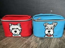 Nwt Marc Tetro Schnauzer &amp; Terrier Dog 2 Cosmetic Makeup Cases Blue&amp;Red Msrp$96 - £47.84 GBP