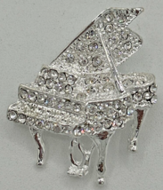 Silver Tone Rhinestone Detail Piano Pin Brooch Fashion Jewlery SKU PB89 - £7.97 GBP