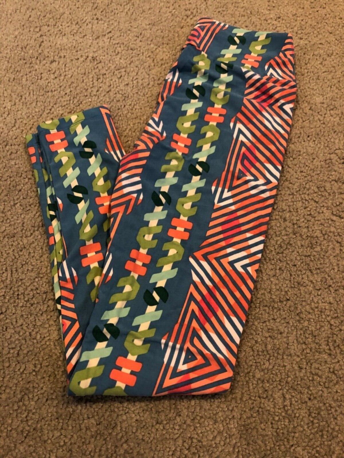 LulaRoe Pastel Mint Coral Blue Green Geometric Stripe Line OS One Size L... - $9.49