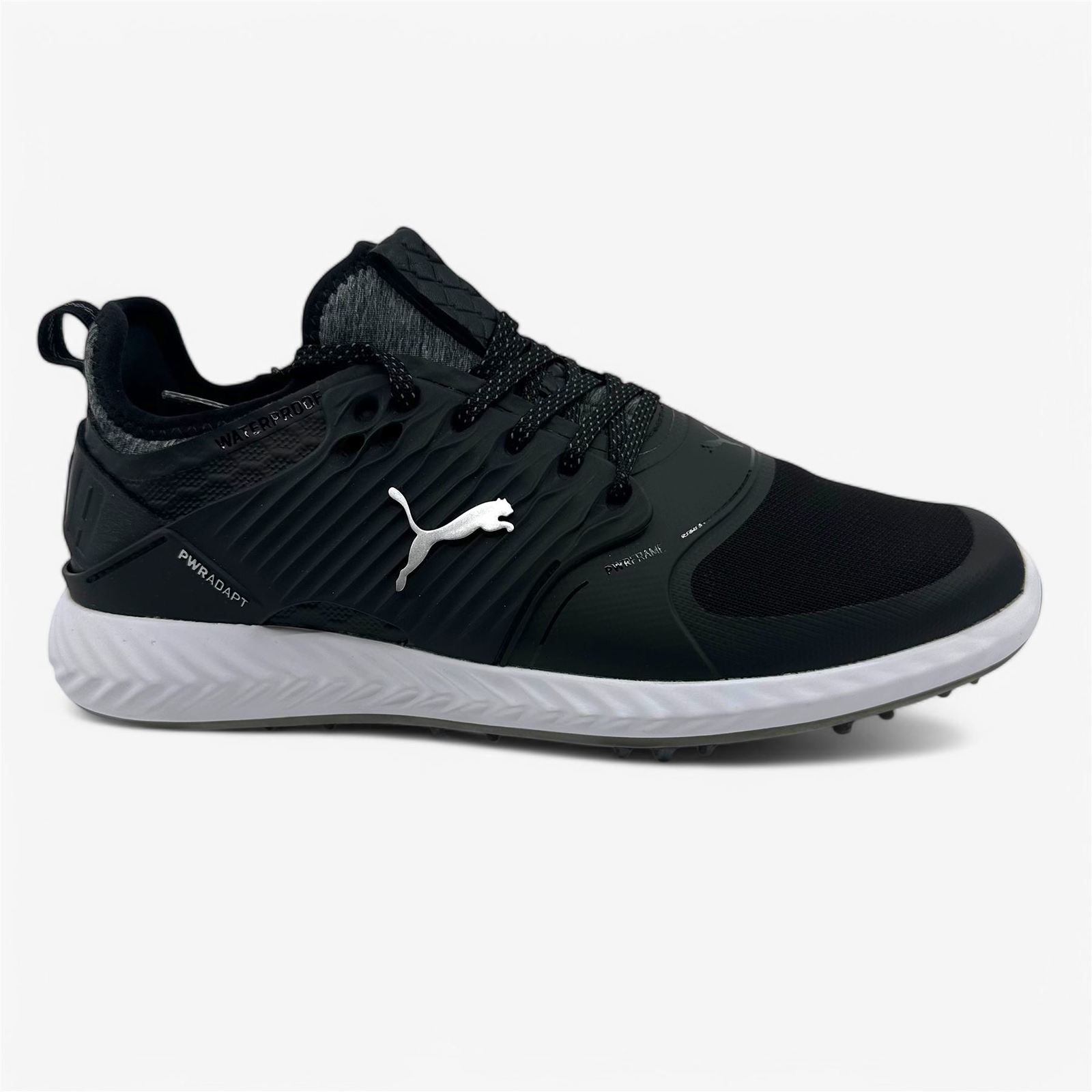 PUMA Ignite Pwradapt Caged Black Silver Mens Size 8 Waterproof Golf Shoes - $74.95