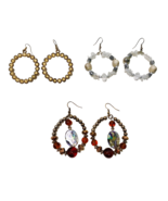 Set Of 3 Hoop Pierced French Wire Earrings Silver &amp; Gold Tone Quartz &amp; S... - $246.56 MXN