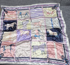 VTG Silk Polyester Scarf Equestrian Derby Horse Pink Blue Color Block 36x35 - £19.29 GBP