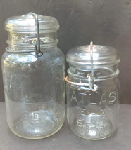Vintage Atlas E-Z Seal Clear Bail Top Canning Mason Jar w/Glass Top Quart &amp; Pint - £19.65 GBP