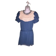 Twelve By Twelve Los Angeles Size Small Blue Polka Dot Mini Dress Ruffles Pearls - £20.89 GBP