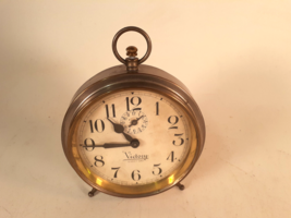 Antique Ingraham Peg Leg &quot;Victory&quot; Alarm Clock, Nickel Case, Not Running - £36.27 GBP