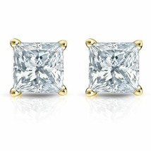 0.60CT Princess Cut Genuine G/I1 Diamonds 14K Solid Yellow Gold Stud Earrings - £204.08 GBP