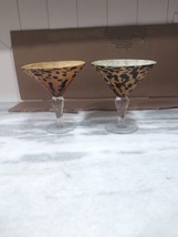 Two AMICI Hand Blown Leopard Print Martini Glasses- 7&quot; Tall  - £27.63 GBP