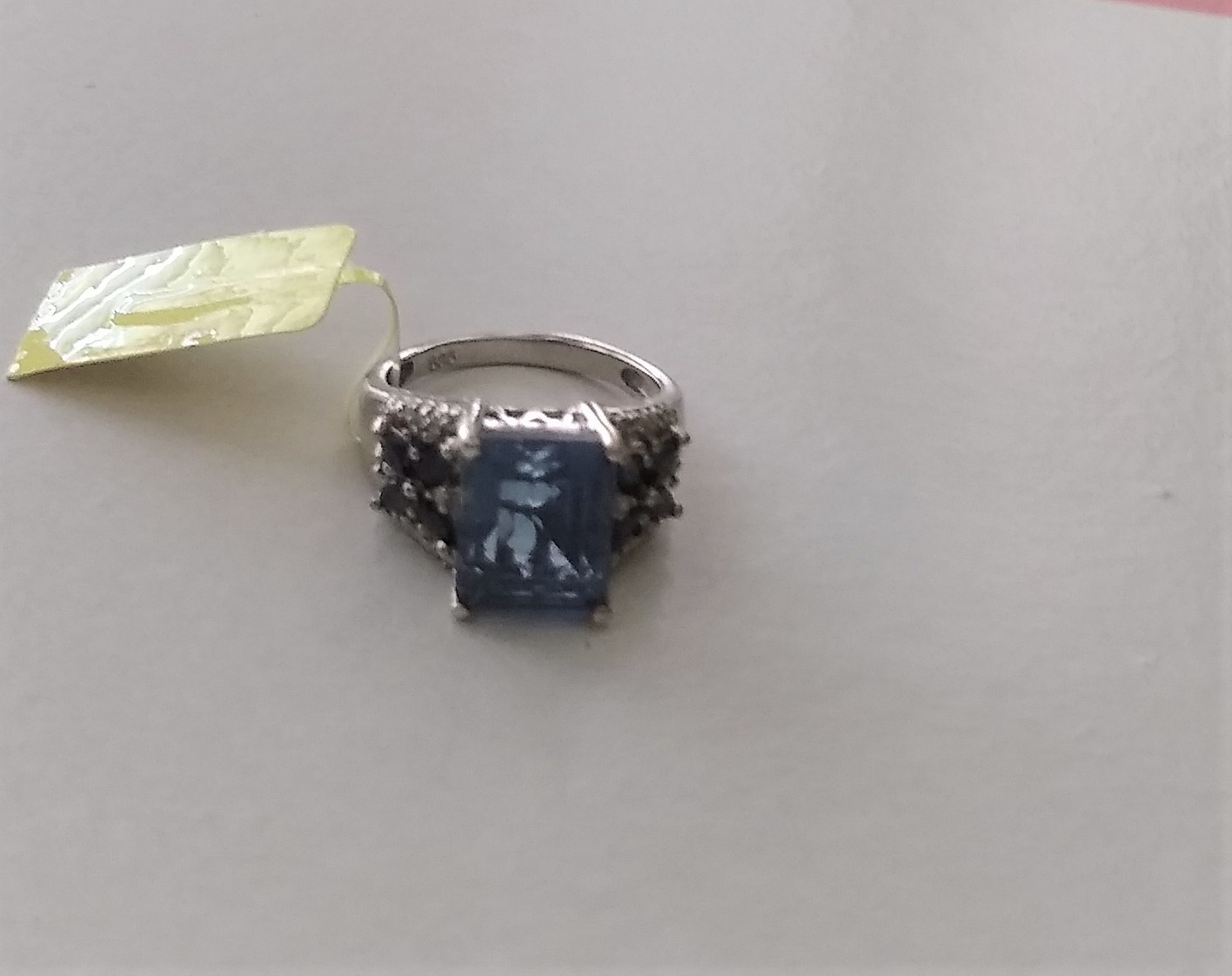 Primary image for BLUE FLUORITE OCTAGON, BLUE SAPPHIRE & DIAMOND RING, SILVER, SIZE 7, 5.31(TCW)