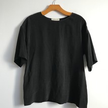 Everlane Silk Shirt S Black Short Sleeve Crew Neck Boxy Hipster Crop Blouse Top - £10.87 GBP