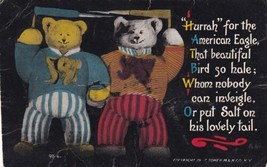 Fantasy Dressed Bears Striped Pants Postcard Hurrah for the American Eagle - £2.23 GBP