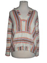 Billabong Terry V-Neck Pullover Hoodie White Coral Stripe Women’s Sz XS ... - $22.50