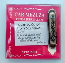 Beautiful pewter car mezuza mezuzah with hamsa and travel bless Israel F... - $10.95