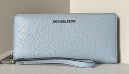 New Michael Kors Jet Set Large Travel Continental Wallet Leather Pale Ocean - $75.91