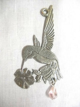 Big Hummingbird with Flower and Pink Droplet Crystal Dangle Suncatcher O... - £15.65 GBP