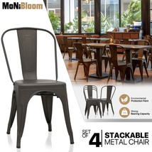 Set Of 4 Stackable Commercial Restaurant Dining Side Chair Industrial Metal Seat - £213.28 GBP