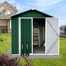 6x4ft Green/White Apex Roof Outdoor Storage Sheds - $257.99