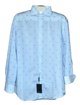Bugatchi Men&#39;s Classic Blue White Dots Stripes Design Cotton Shirt Sz US 17 42  - £66.87 GBP