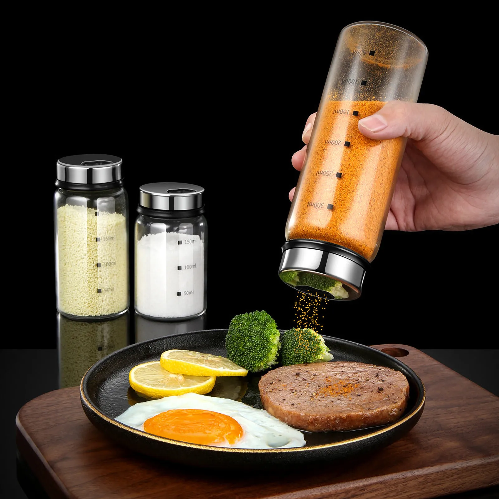 House Home GlA Spice Jar Stainless Steel Lid Condiment Pot Seasoning Bottle with - £19.98 GBP