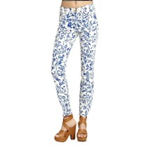 DVF loves Current/Elliott Women&#39;s size 26 Tropical Print Skinny Jeans Blue White - £28.46 GBP