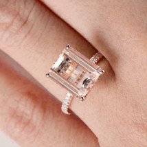 4Ct Emerald Cut Morganite Solitaire Engagement Ring 14K Rose Gold Finish - £85.16 GBP