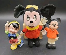 Vintage MCM Disney LOT of 3 Pinocchio Mickey Miney Japan Ceramic Plush Rubber  - $53.18