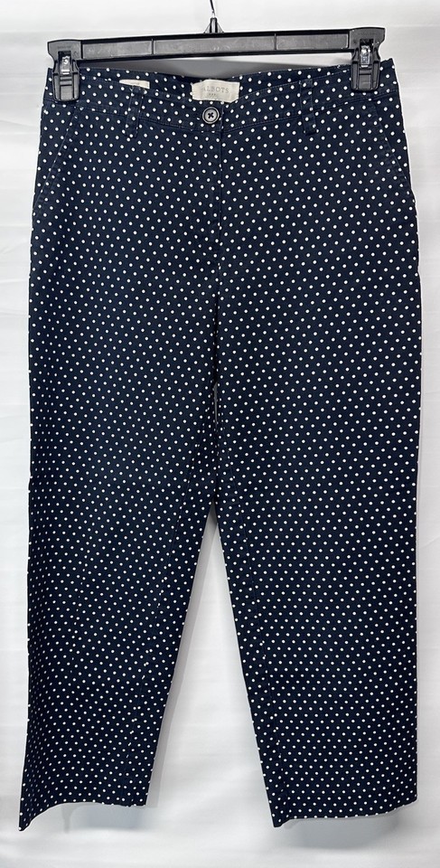 Talbots Cropped Pants Black &amp; White Polka Dot Heritage Cut Stretch Cotto... - $13.83